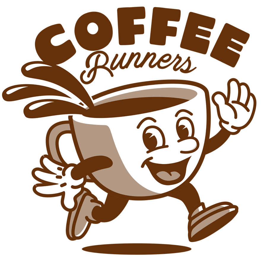 Coffee Runners maskot, en glad kaffekopp